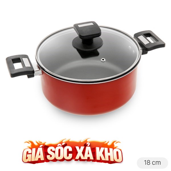 Nồi nhôm chống dính nắp kính 18 cm Hommy NE001-18