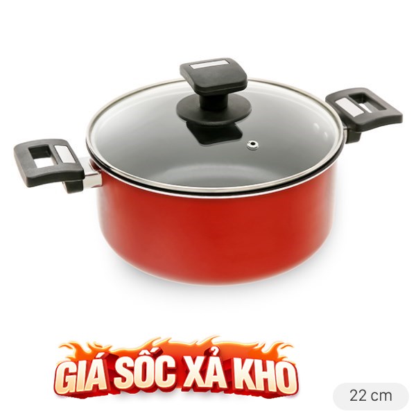 Nồi nhôm chống dính nắp kính 22 cm Hommy NE002-22