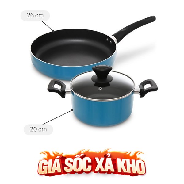 Bộ nồi chảo nhôm chống dính nắp kính Hommy BE004-20-26