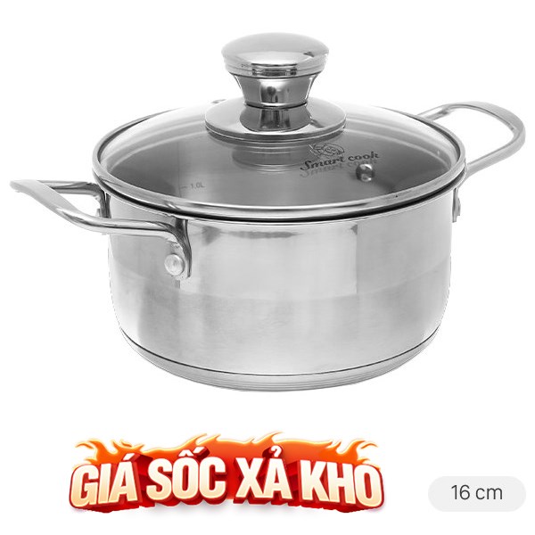 Nồi inox 3 đáy nắp kiếng 16 cm Smartcook SM2400MN