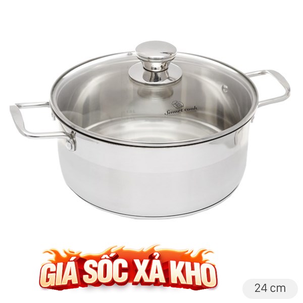 Nồi inox 3 đáy nắp kiếng 24 cm Smartcook SM2402MN