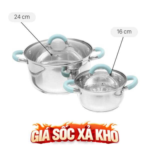 Bộ 2 nồi inox 3 đáy nắp kính Hommy CW-S051-4