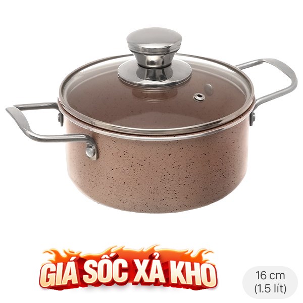 Nồi nhôm chống dính nắp kính 16 cm Hommy NE006-16