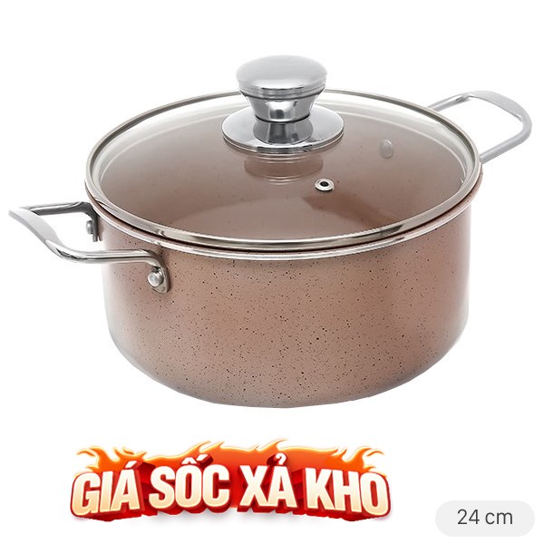 Nồi nhôm chống dính nắp kính 24 cm Hommy NE009-24