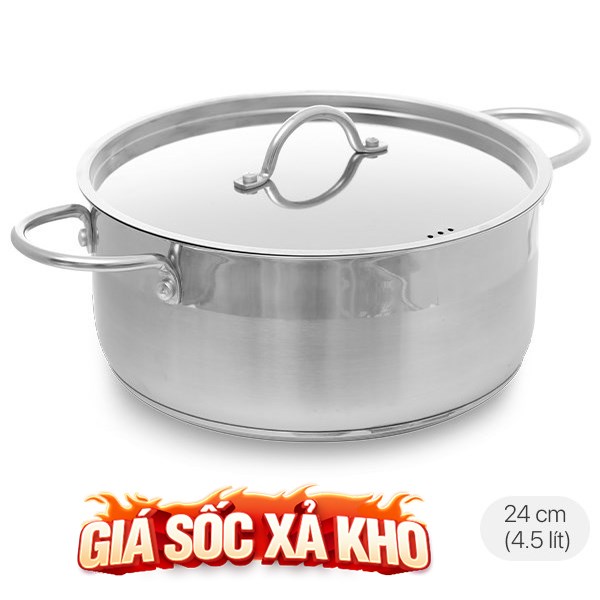 Nồi inox 3 đáy nắp inox 24 cm Delites NE014-24