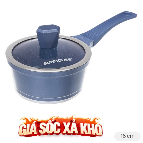 Quánh nhôm chống dính nắp kính 16 cm Sunhouse SHG3116MMA