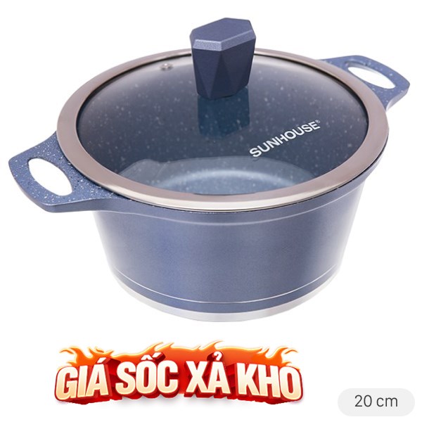 Nồi nhôm chống dính nắp kính 20 cm Sunhouse SHG2020MMA