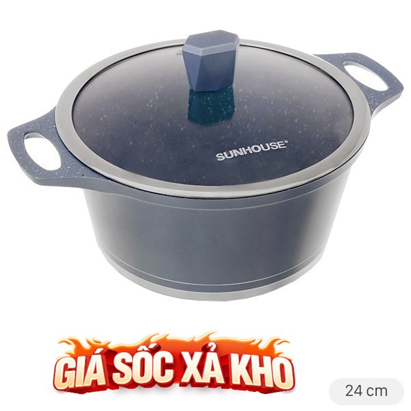 Nồi nhôm chống dính nắp kính 24 cm Sunhouse SHG2024MMA