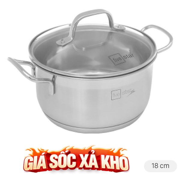 Nồi inox 3 đáy nắp kính 18 cm Fivestar N18-5DG 304