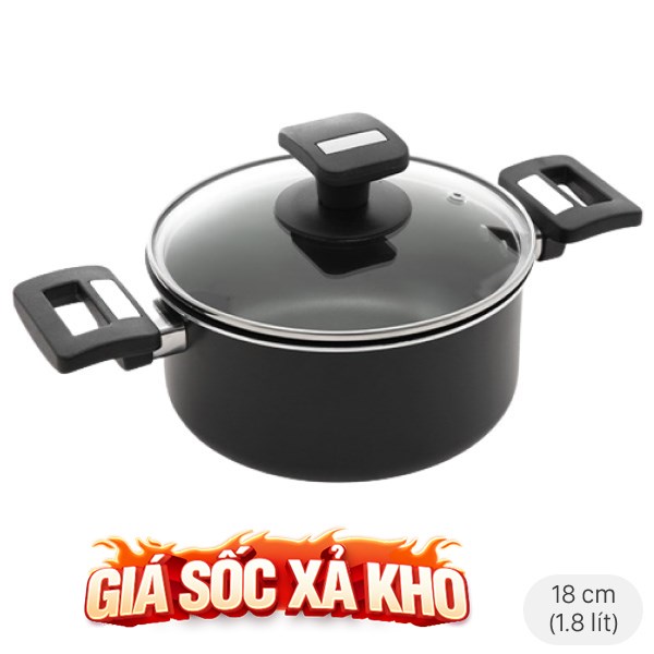 Nồi nhôm chống dính nắp kính 18 cm Delites NCDE001-18