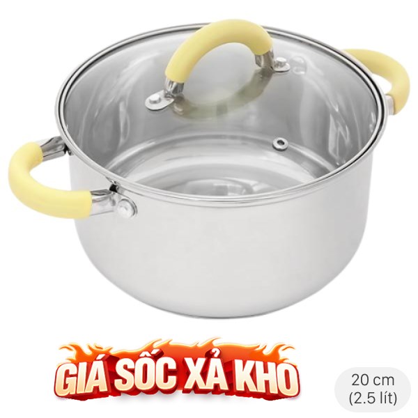 Nồi inox 3 đáy nắp kính 20 cm Delites CW-S042-20A