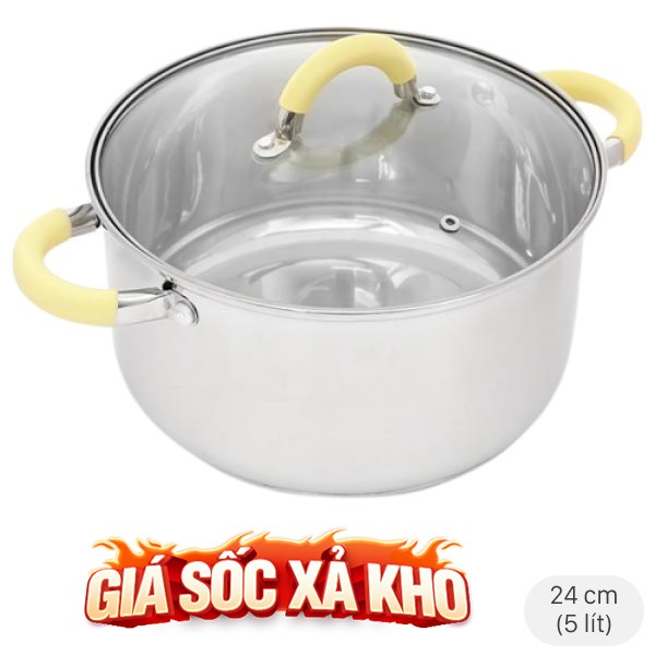 Nồi inox 3 đáy nắp kính 24 cm Delites CW-S042-24A