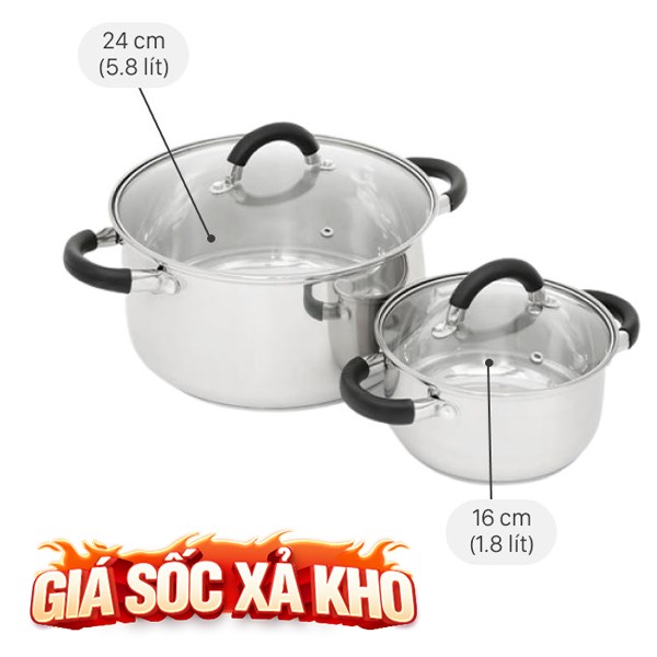 Bộ 2 nồi inox 3 đáy nắp kính Delites CW-S051-4A