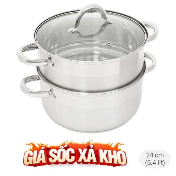 Bộ nồi xửng inox 3 đáy nắp kiếng đáy từ 24 cm Delites CW-S106-1