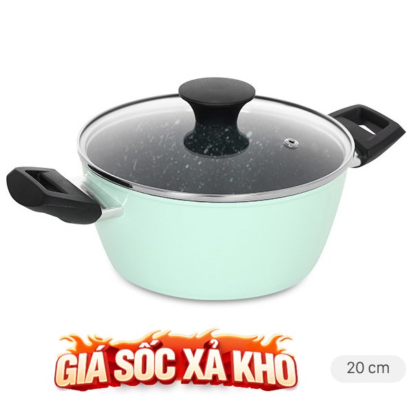 Nồi nhôm chống dính nắp kính 20 cm Green Cook GCS226-20IH