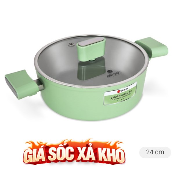 Nồi nhôm men sứ chống dính nắp kính 24 cm Elmich Hera II EL-5203GY24