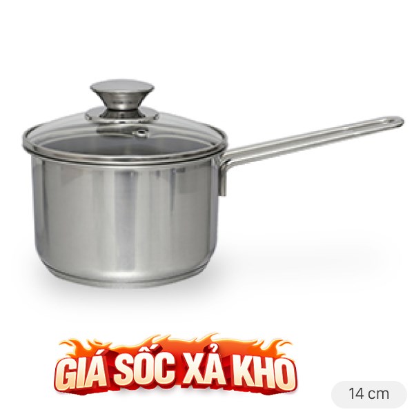Quánh inox 3 đáy nắp kính 14 cm Fivestar Q14-3DG