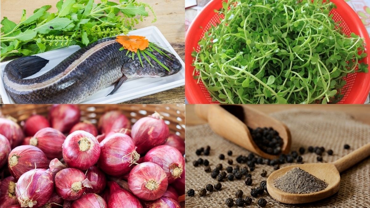 Nguyên liệu món ăn bánh canh cá lóc rau đắng