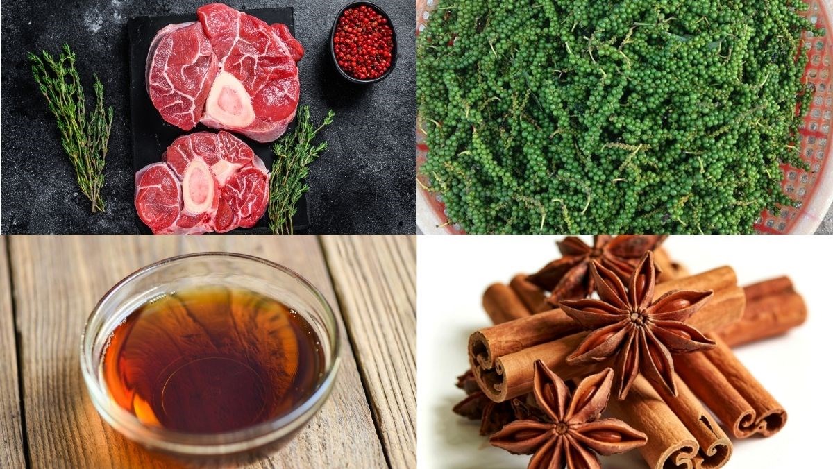 Nguyên liệu món ăn bắp bò ngâm mắm tiêu xanh