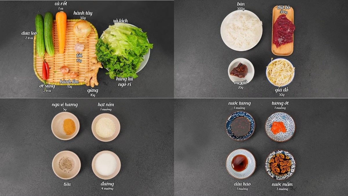 Nguyên liệu món ăn làm bún bò xào