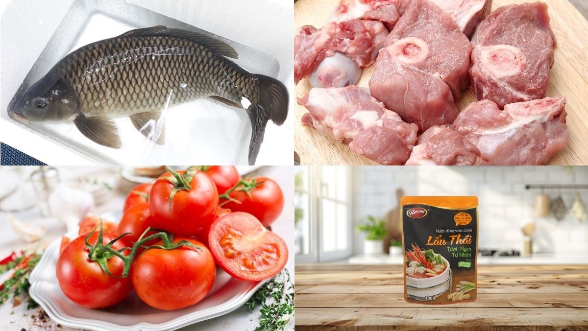 Nguyên liệu món ăn cá chép nấu lẩu thái