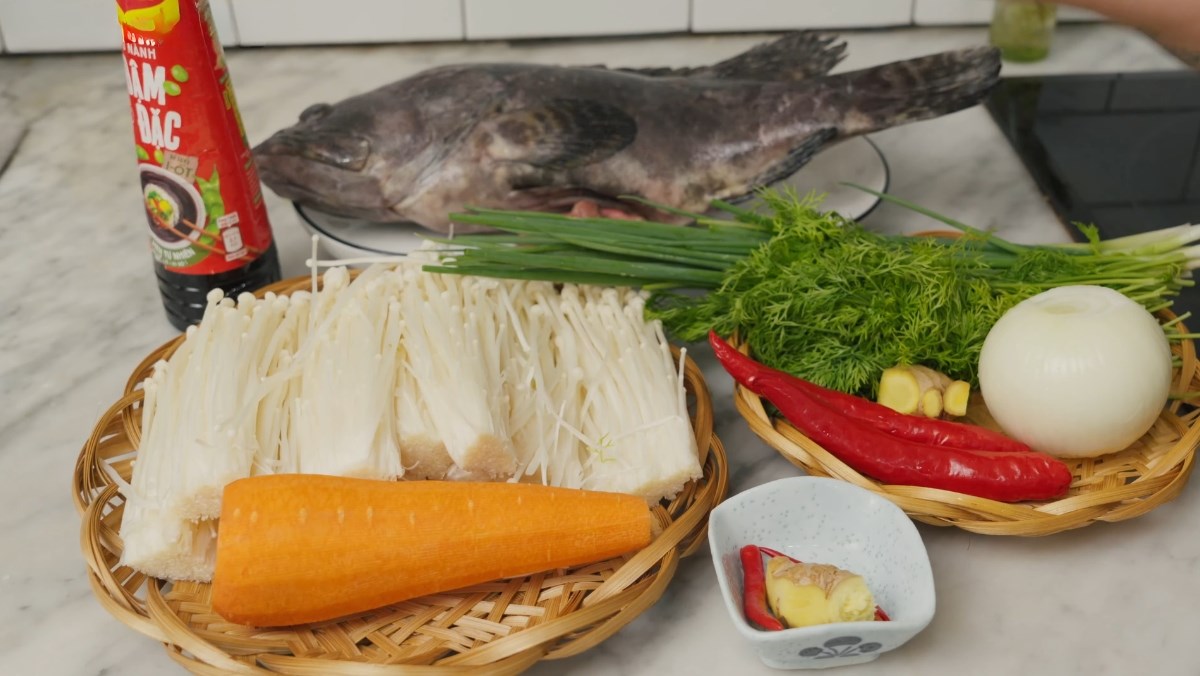 Nguyên liệu món ăn cách làm cá song hấp xì dầu