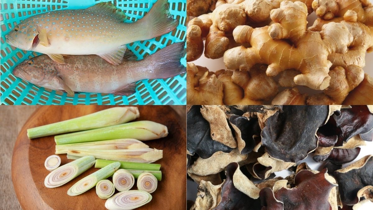 Nguyên liệu món ăn cá mú hấp cuốn bánh tráng