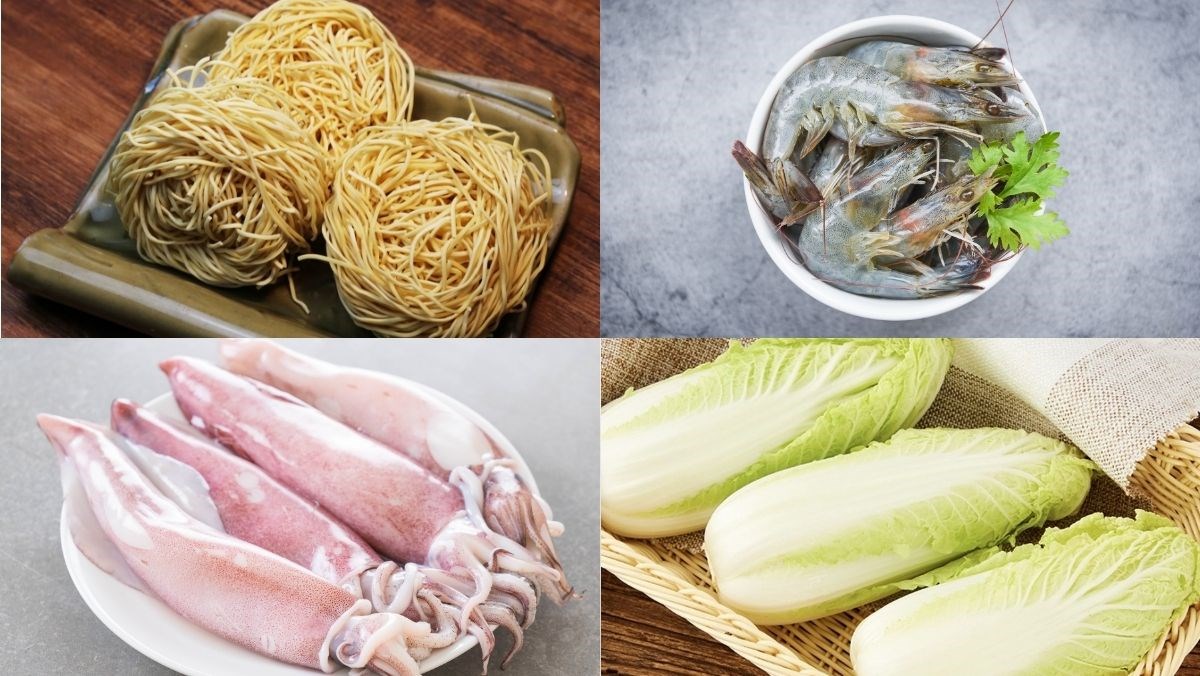 Nguyên liệu món ăn cách làm mì xào giòn người hoa