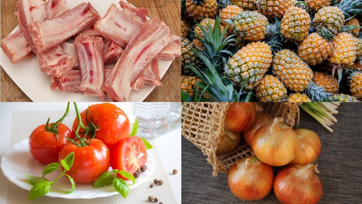 Nguyên liệu món ăn canh sườn chua với dứa