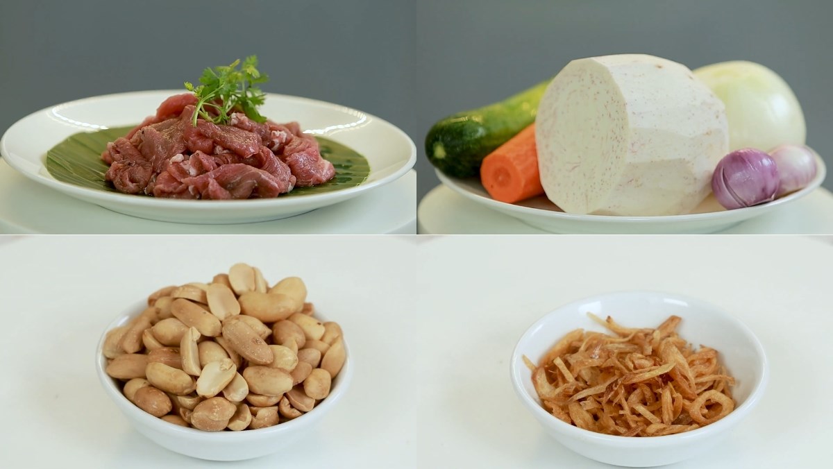 Nguyên liệu món ăn học ngay món gỏi bò khoai môn