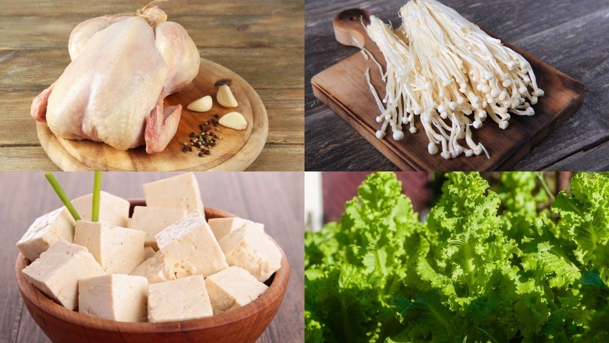 Nguyên liệu món ăn lẩu gà thập cẩm