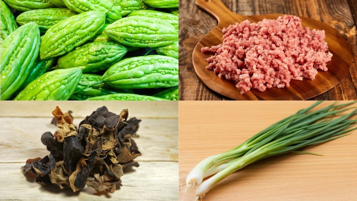 Nguyên liệu món ăn mướp đắng nhồi thịt hấp