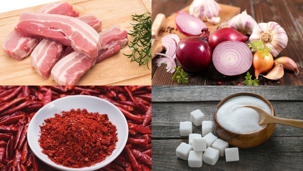 Nguyên liệu món ăn nướng thịt ba chỉ bằng nồi chiên không dầu