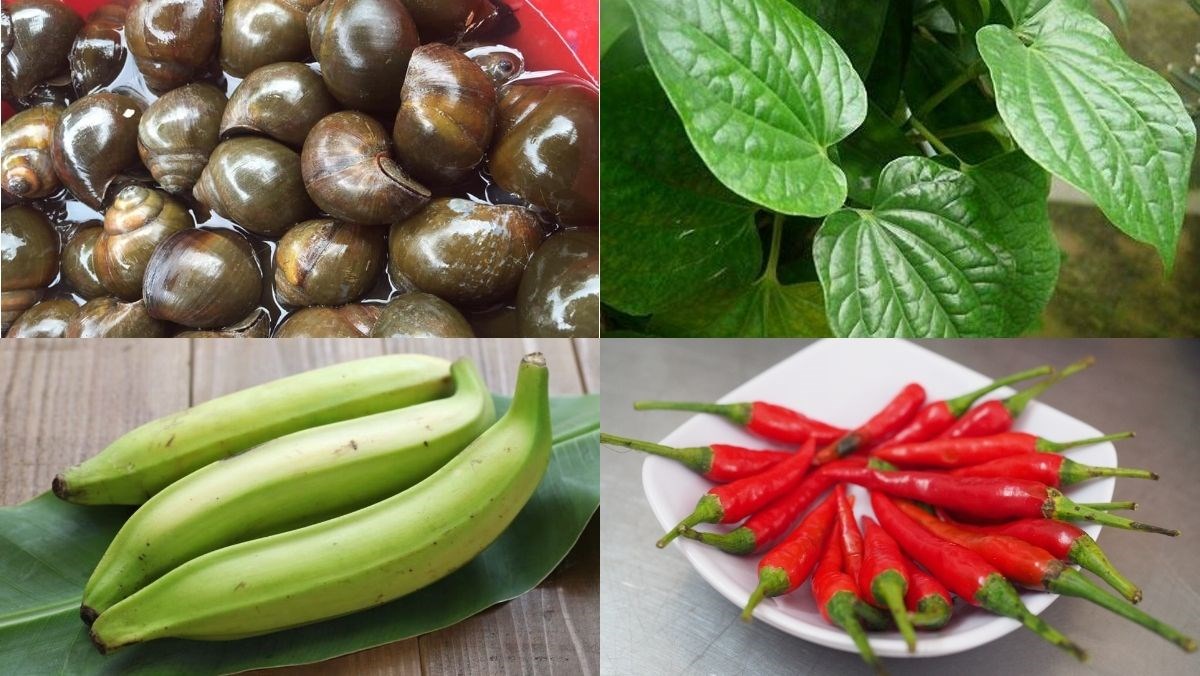 Nguyên liệu món ăn ốc bươu xào chuối