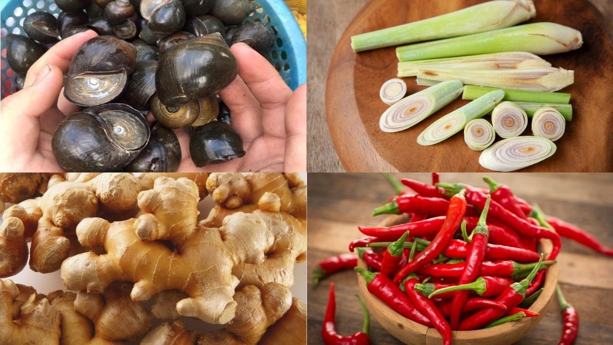 Nguyên liệu món ăn ốc nhồi xào sả ớt