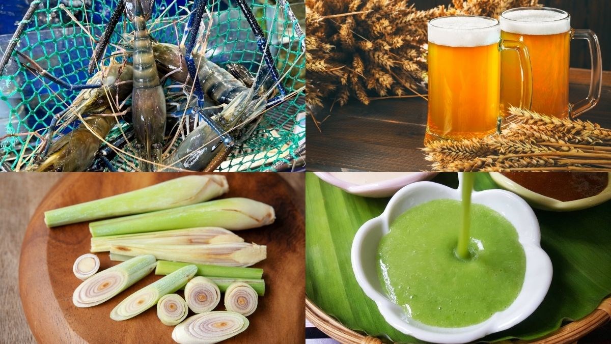 Nguyên liệu món ăn tôm hấp bia sả