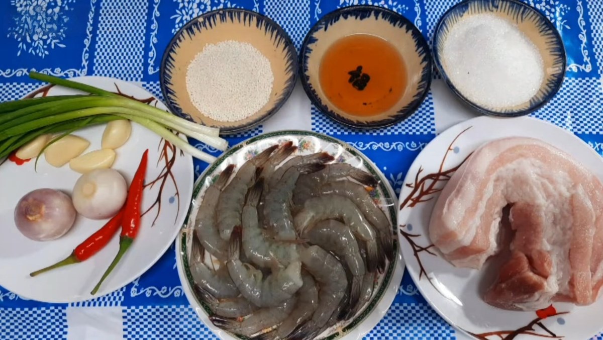 Nguyên liệu món ăn bí quyết làm tôm rim thịt ba rọi