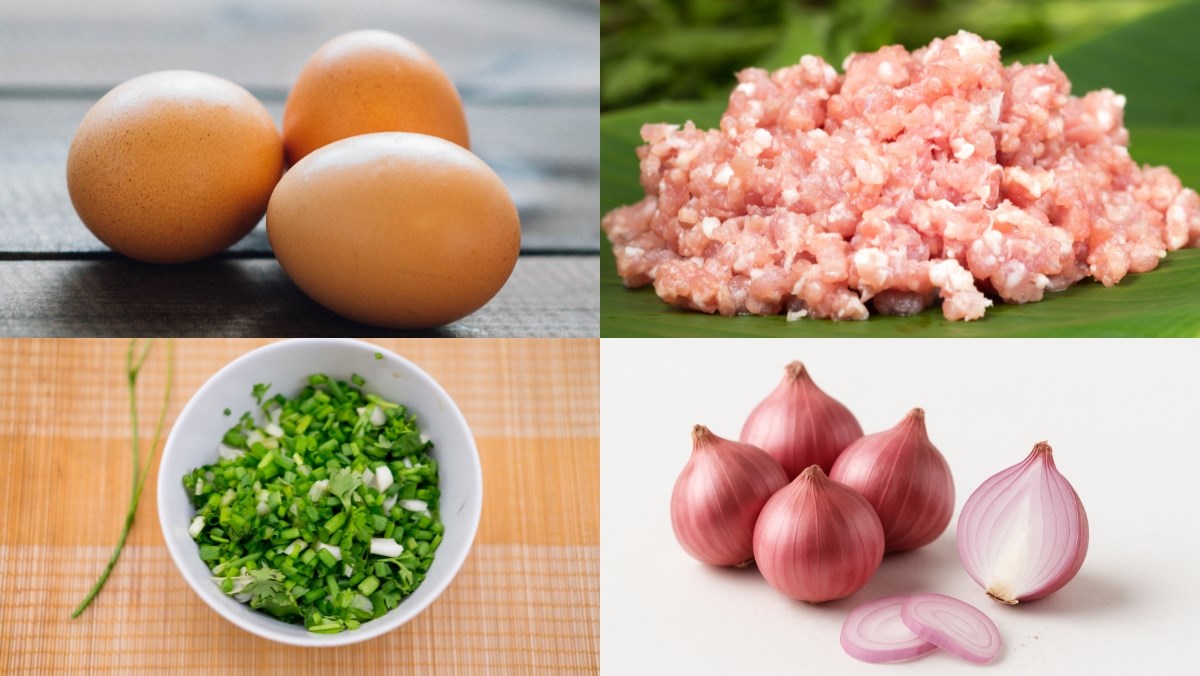 Nguyên liệu món ăn cách làm trứng chưng thịt băm