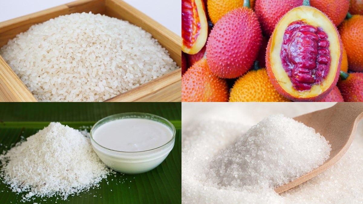 Nguyên liệu món ăn cách nấu xôi gấc nước cốt dừa