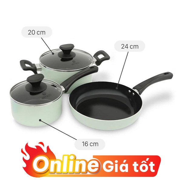 Bộ nồi chảo quánh nhôm chống dính nắp kính Elmich EL-5212MN