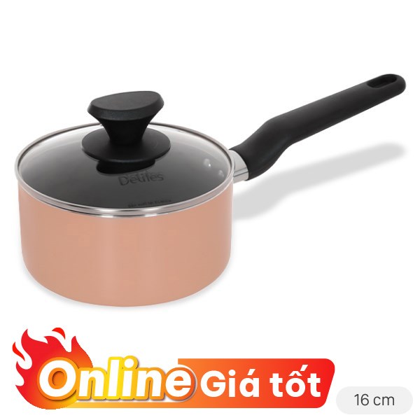 Quánh nhôm chống dính nắp kính 16 cm Delites QCDE16