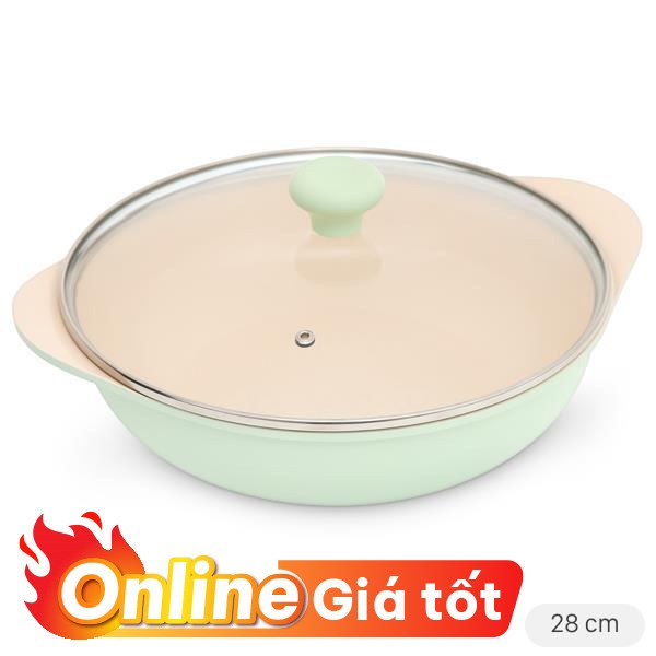 Nồi lẩu nhôm chống dính nắp kính 28 cm Green Cook GCS2410-28IH