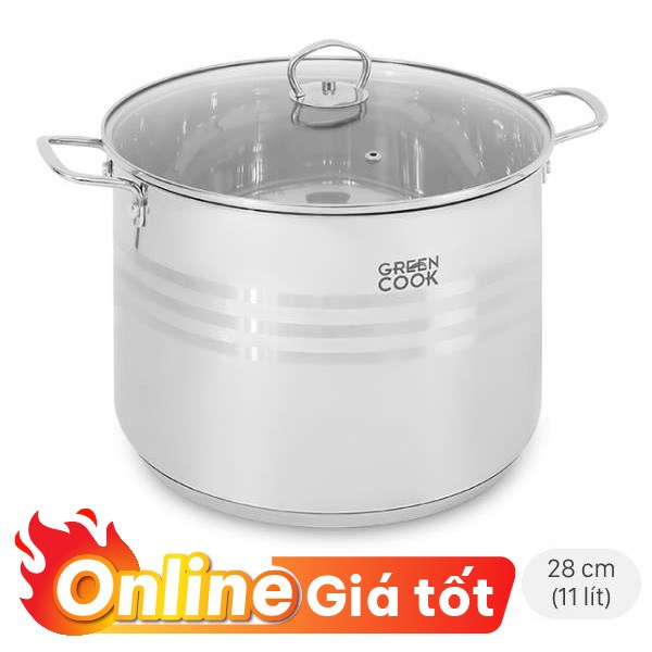 Nồi luộc gà inox 5 đáy nắp kính 28 cm Green Cook GCS243-28IH