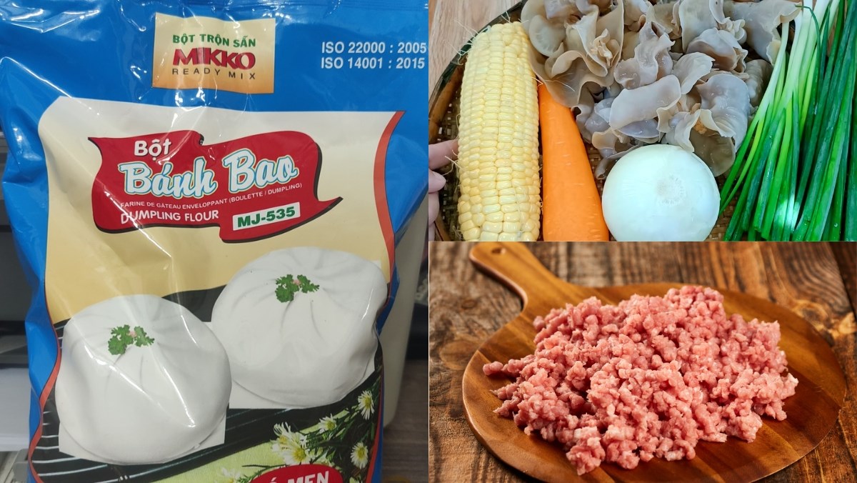 Nguyên liệu món ăn cách làm bánh bao bằng bột pha sẵn