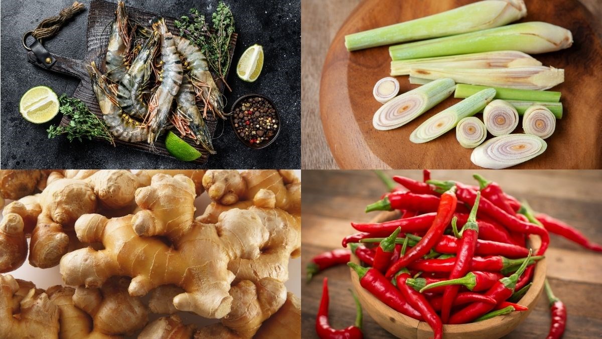 Nguyên liệu món ăn tôm hấp sả gừng