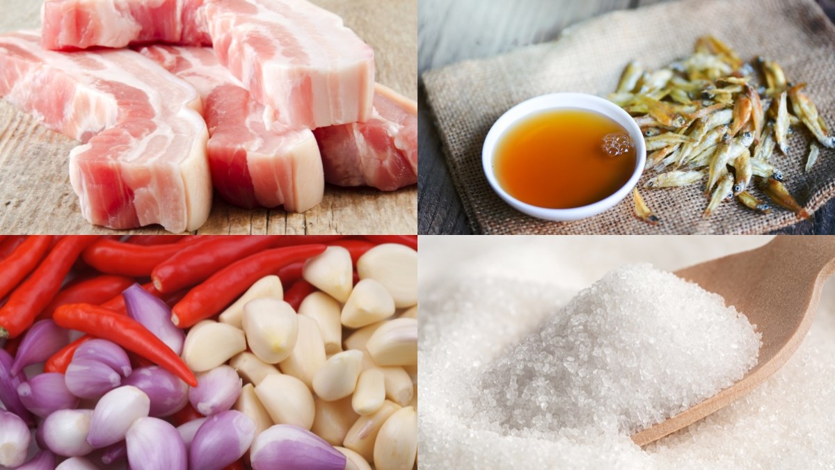 Nguyên liệu món ăn cách làm kho quẹt tôm thịt