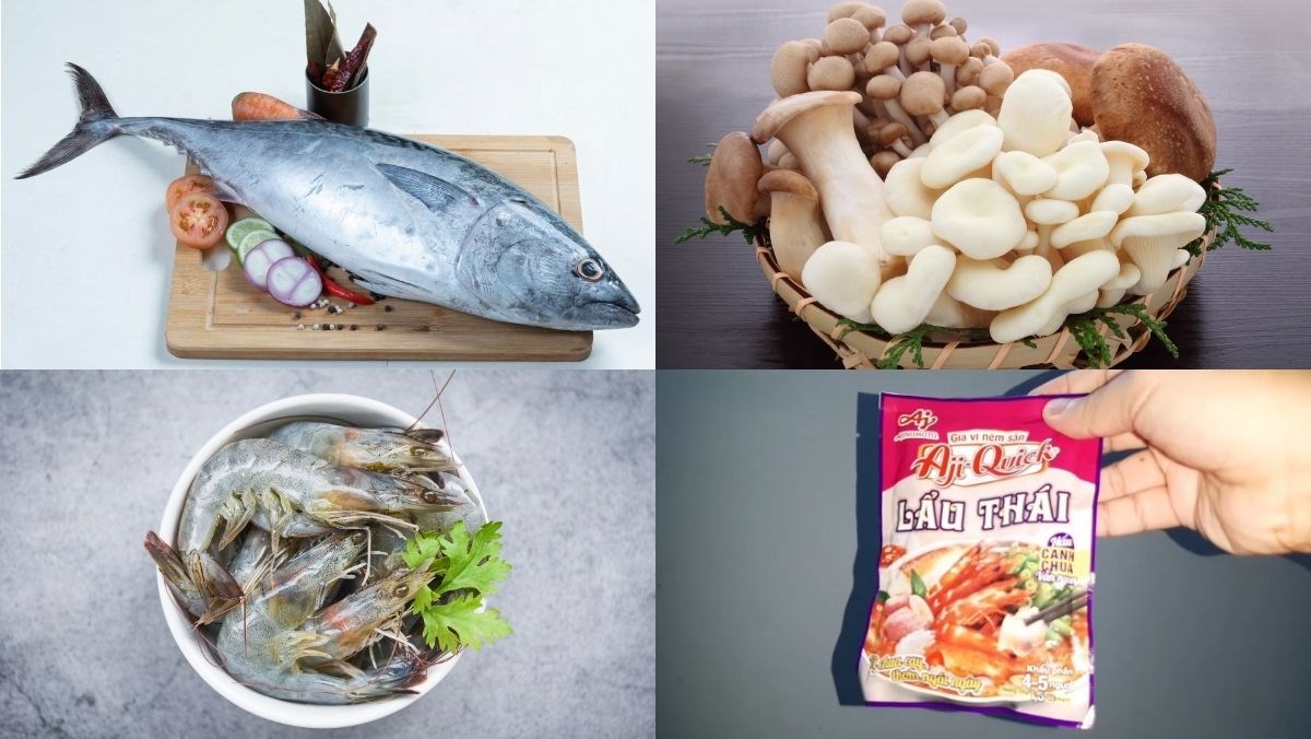 Nguyên liệu món ăn lẩu thái bằng gói gia vị