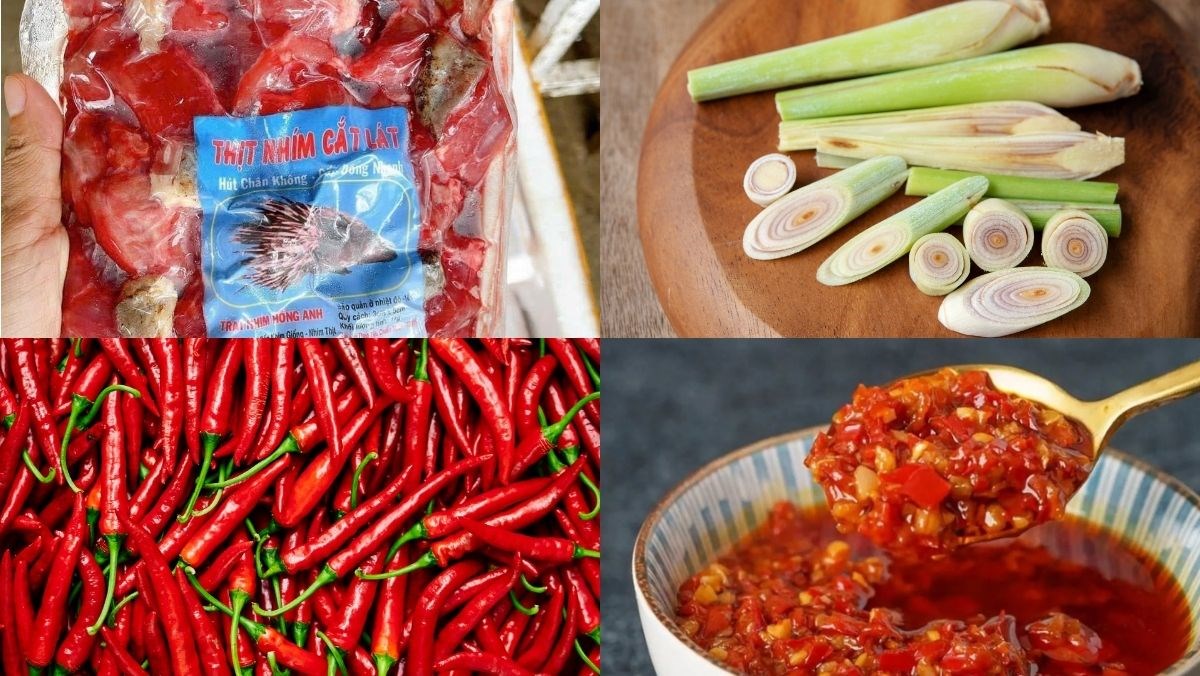 Nguyên liệu món ăn nhím xào sả ớt