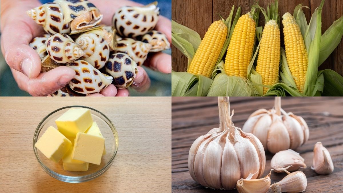 Nguyên liệu món ăn ốc hương xào bơ bắp
