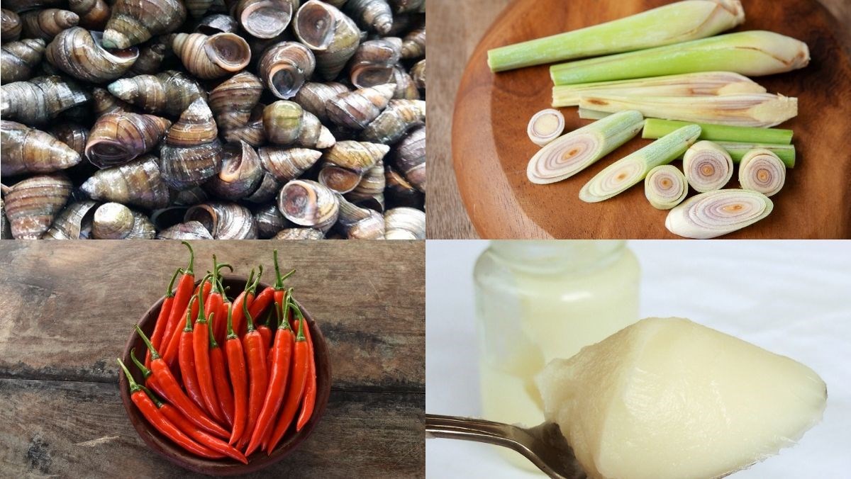 Nguyên liệu món ăn ốc vặn xào sả ớt